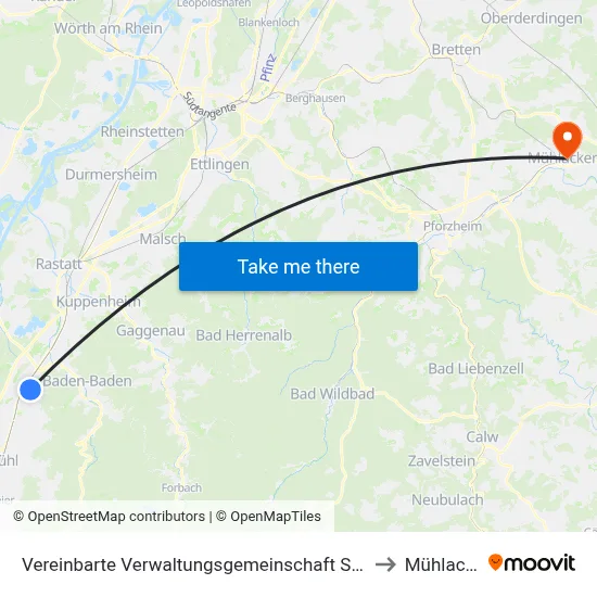 Vereinbarte Verwaltungsgemeinschaft Sinzheim to Mühlacker map