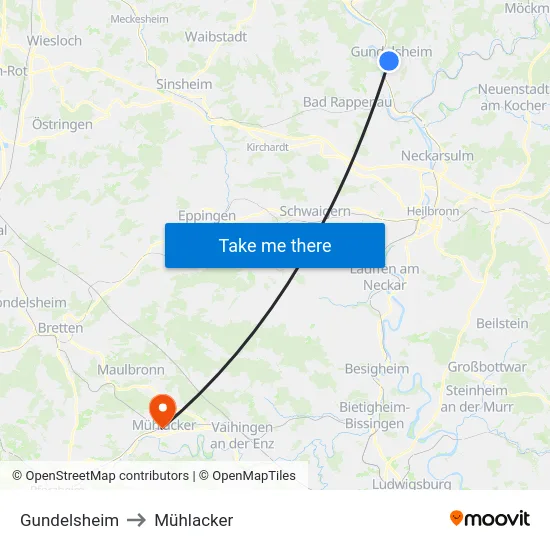 Gundelsheim to Mühlacker map