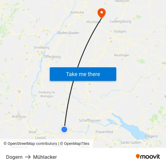 Dogern to Mühlacker map