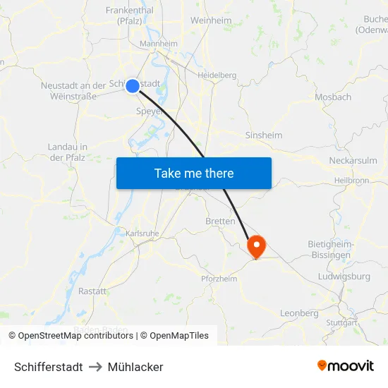 Schifferstadt to Mühlacker map