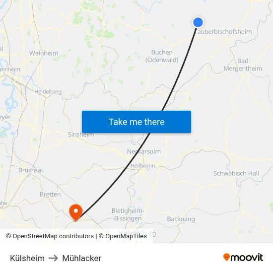 Külsheim to Mühlacker map