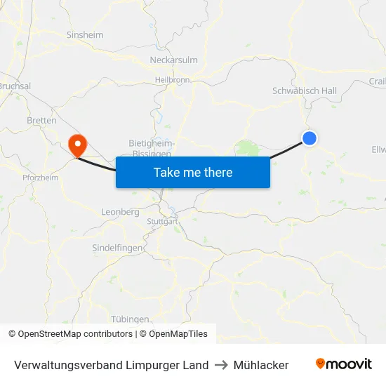 Verwaltungsverband Limpurger Land to Mühlacker map