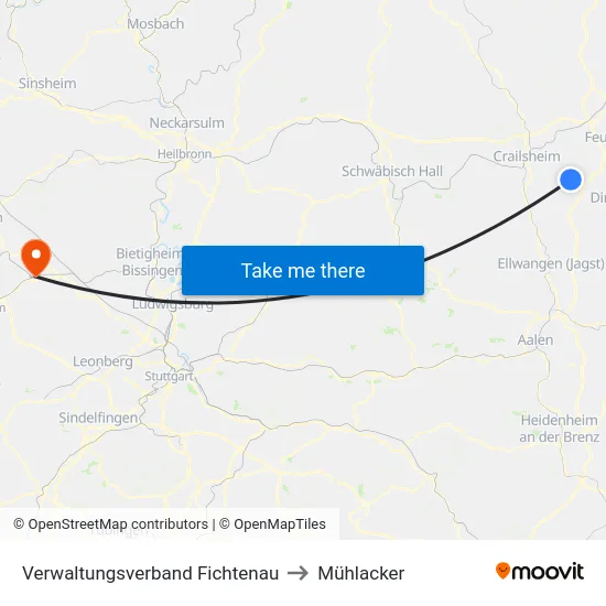 Verwaltungsverband Fichtenau to Mühlacker map