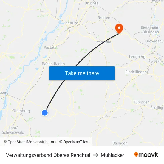 Verwaltungsverband Oberes Renchtal to Mühlacker map