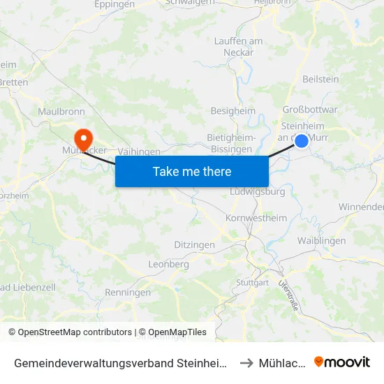 Gemeindeverwaltungsverband Steinheim-Murr to Mühlacker map