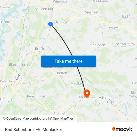 Bad Schönborn to Mühlacker map