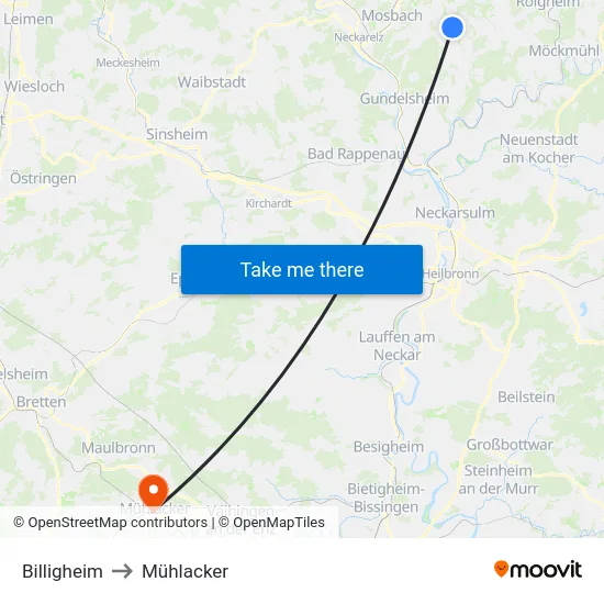 Billigheim to Mühlacker map