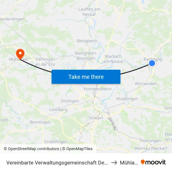 Vereinbarte Verwaltungsgemeinschaft Der Stadt Backnang to Mühlacker map
