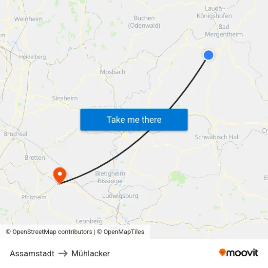 Assamstadt to Mühlacker map
