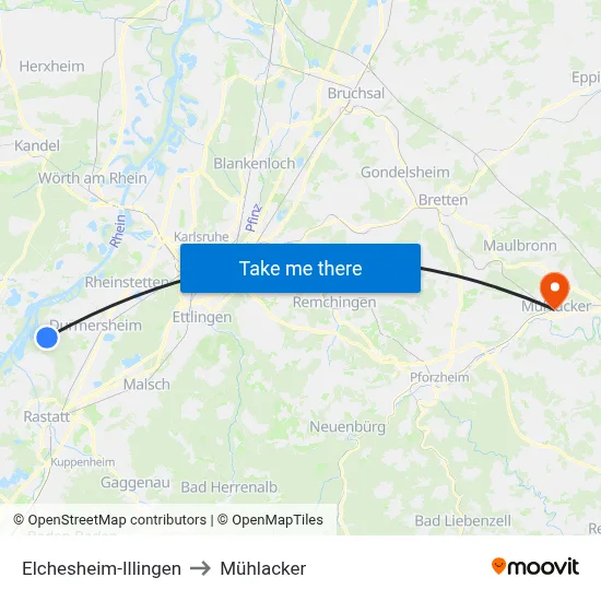 Elchesheim-Illingen to Mühlacker map