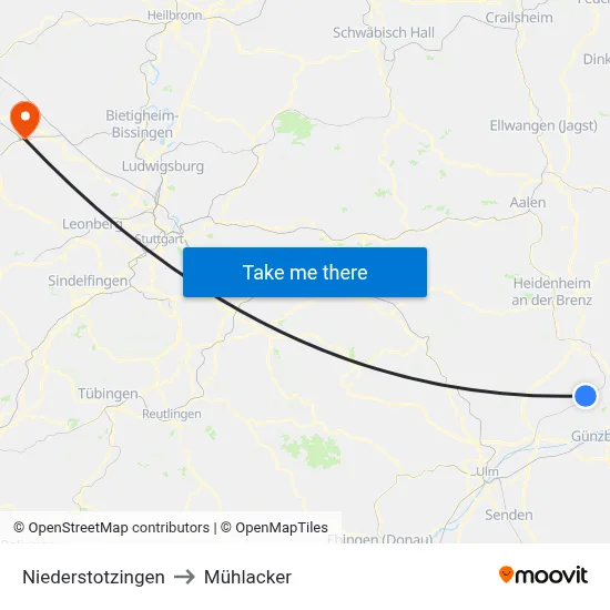 Niederstotzingen to Mühlacker map