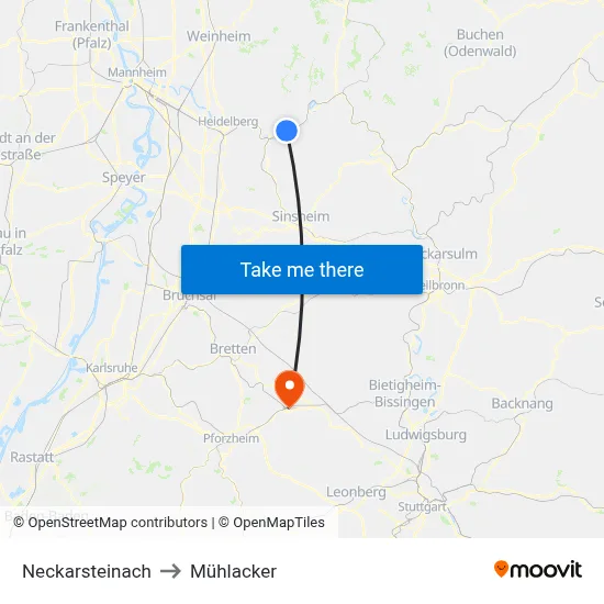 Neckarsteinach to Mühlacker map