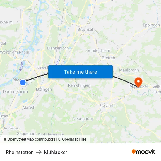Rheinstetten to Mühlacker map