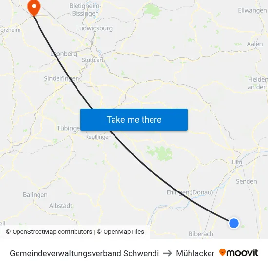 Gemeindeverwaltungsverband Schwendi to Mühlacker map