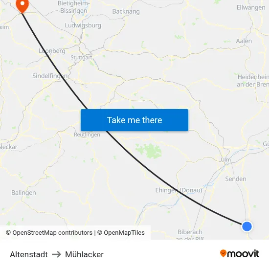 Altenstadt to Mühlacker map