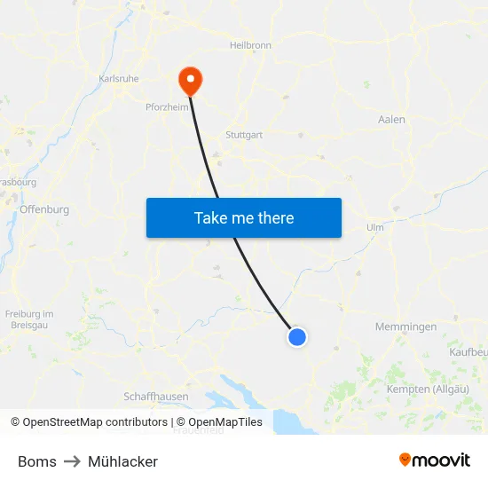Boms to Mühlacker map