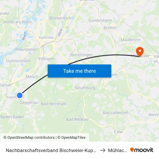Nachbarschaftsverband Bischweier-Kuppenheim to Mühlacker map