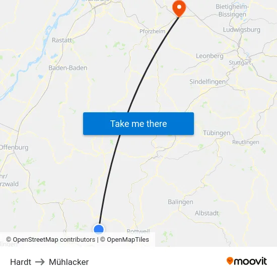 Hardt to Mühlacker map