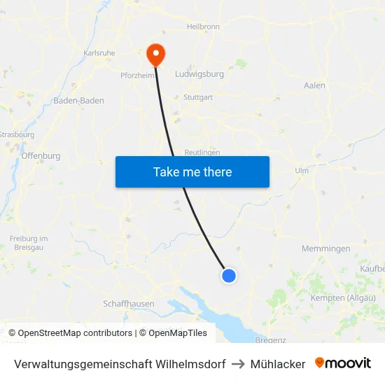 Verwaltungsgemeinschaft Wilhelmsdorf to Mühlacker map
