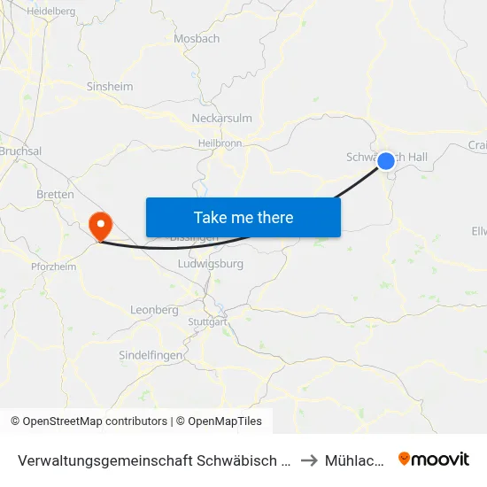 Verwaltungsgemeinschaft Schwäbisch Hall to Mühlacker map