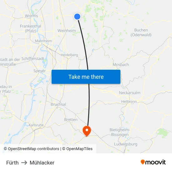 Fürth to Mühlacker map