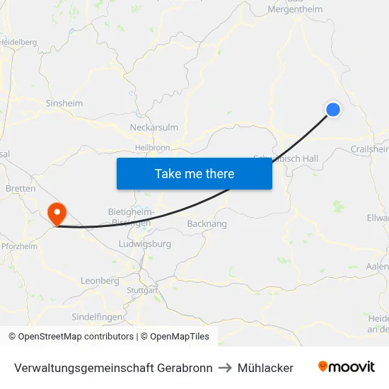 Verwaltungsgemeinschaft Gerabronn to Mühlacker map