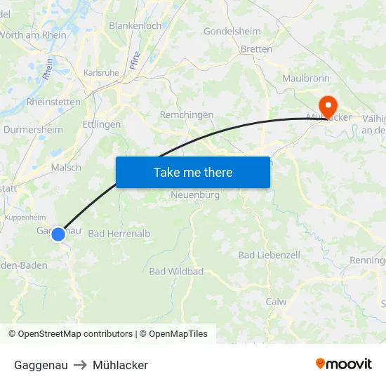 Gaggenau to Mühlacker map