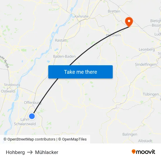 Hohberg to Mühlacker map