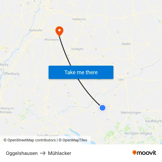 Oggelshausen to Mühlacker map