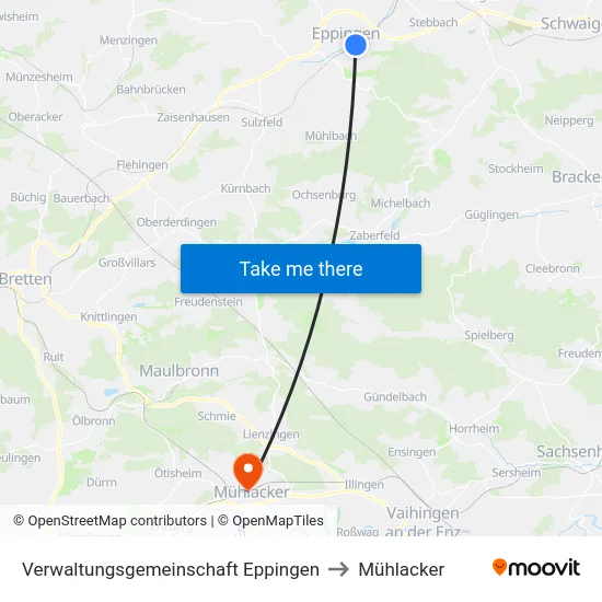 Verwaltungsgemeinschaft Eppingen to Mühlacker map