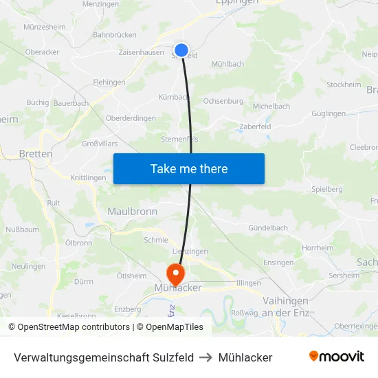 Verwaltungsgemeinschaft Sulzfeld to Mühlacker map