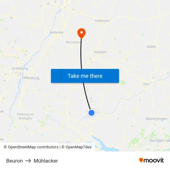 Beuron to Mühlacker map