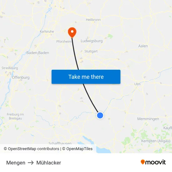 Mengen to Mühlacker map