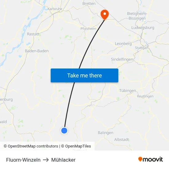 Fluorn-Winzeln to Mühlacker map