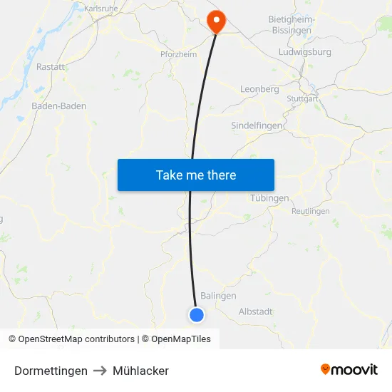 Dormettingen to Mühlacker map