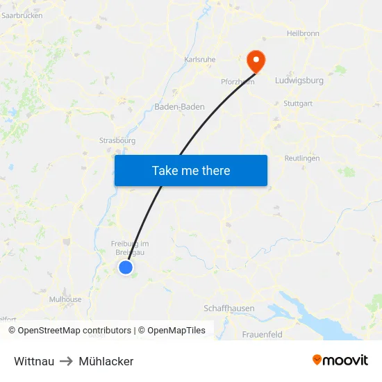 Wittnau to Mühlacker map