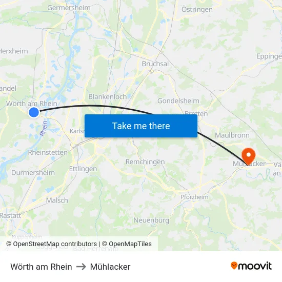 Wörth am Rhein to Mühlacker map