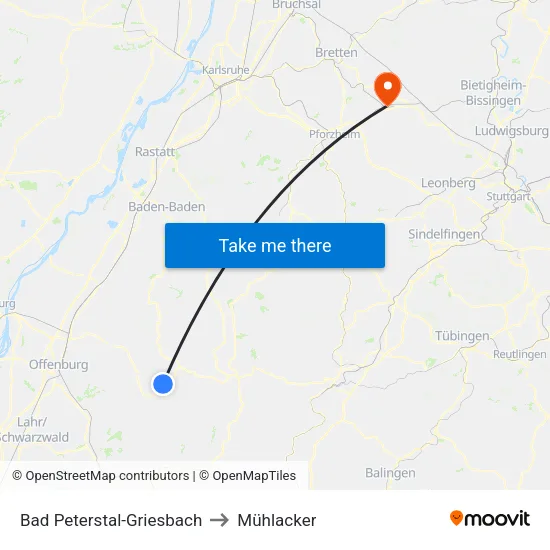 Bad Peterstal-Griesbach to Mühlacker map