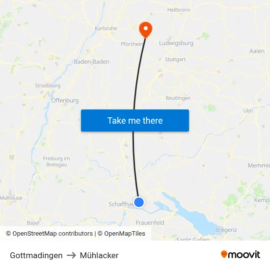 Gottmadingen to Mühlacker map