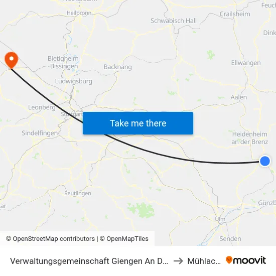 Verwaltungsgemeinschaft Giengen An Der Brenz to Mühlacker map