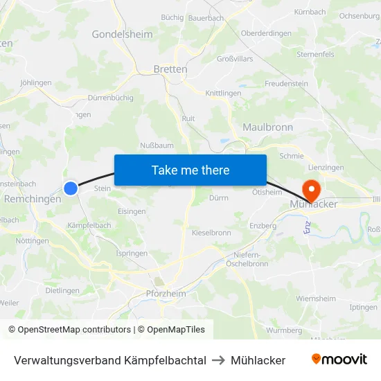 Verwaltungsverband Kämpfelbachtal to Mühlacker map