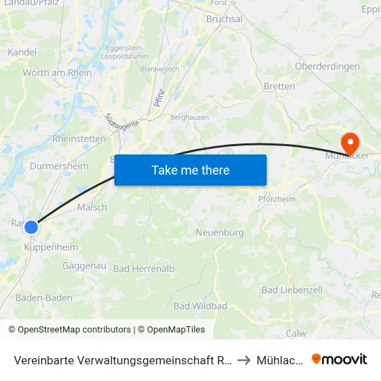 Vereinbarte Verwaltungsgemeinschaft Rastatt to Mühlacker map