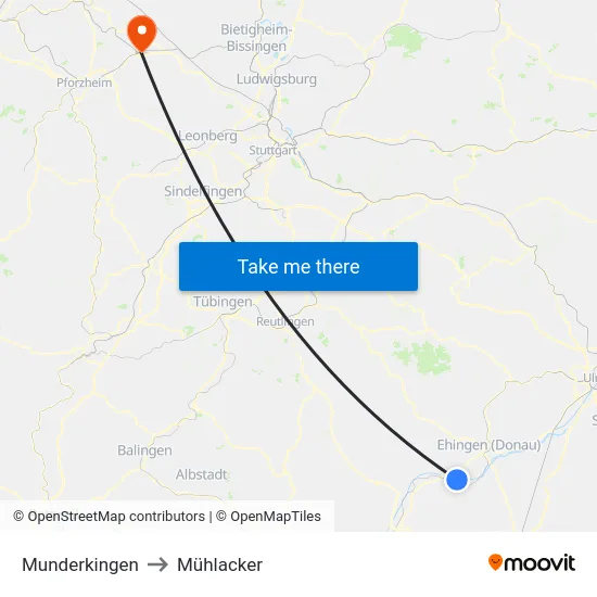Munderkingen to Mühlacker map