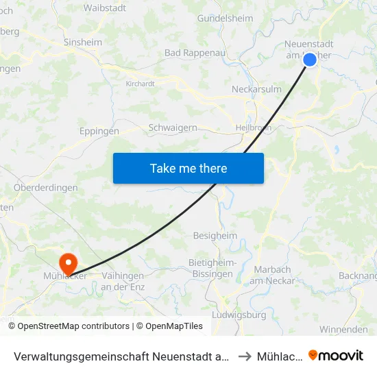 Verwaltungsgemeinschaft Neuenstadt am Kocher to Mühlacker map
