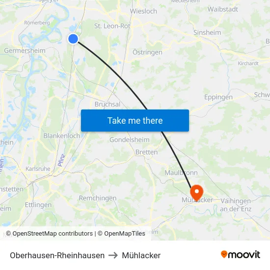 Oberhausen-Rheinhausen to Mühlacker map