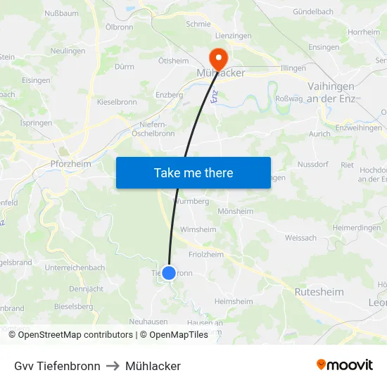 Gvv Tiefenbronn to Mühlacker map