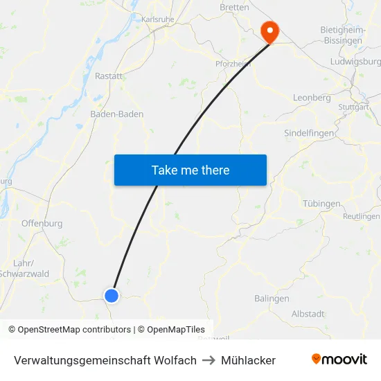 Verwaltungsgemeinschaft Wolfach to Mühlacker map