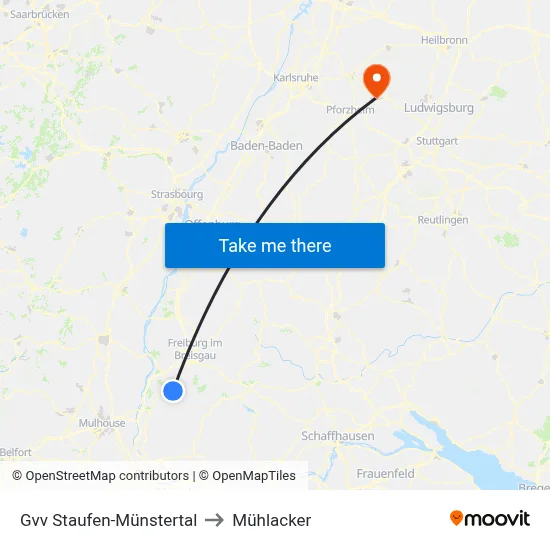 Gvv Staufen-Münstertal to Mühlacker map