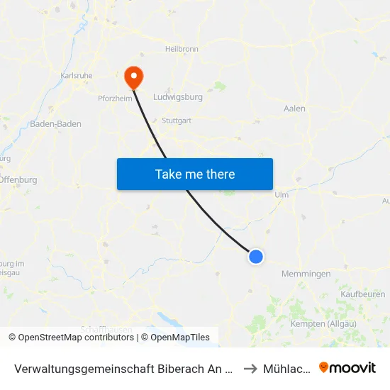 Verwaltungsgemeinschaft Biberach An Der Riß to Mühlacker map