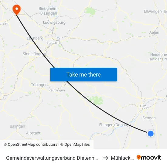 Gemeindeverwaltungsverband Dietenheim to Mühlacker map
